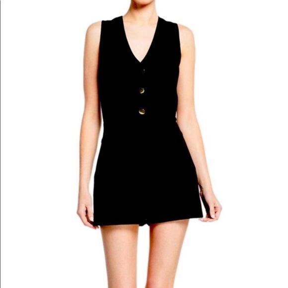 Alice + Olivia Pants - Alice + Olivia Size 4 3 Button Black Sleeveless Romper Dressy Minimalist